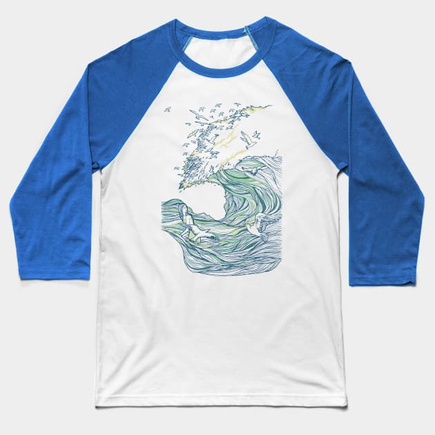 Ocean Breath Baseball T-Shirt by huebucket